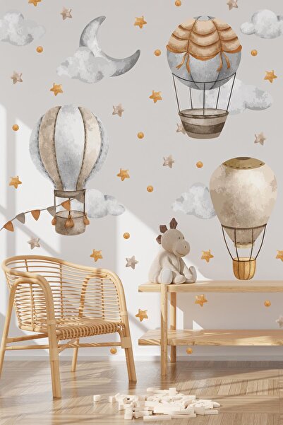 MSticker Bohem Retro Balonlar ve Yıldızlar Çocuk Bebek Odası Kreş Anaokulu Süsleme Sticker Seti Mat Yüzey