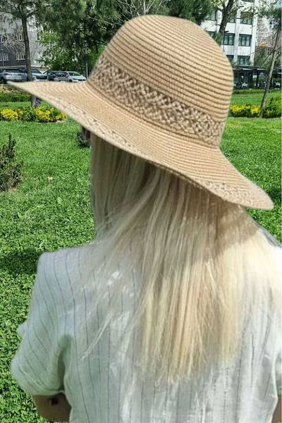 Mood Agenda Дамска плетена лятна плажна шапка от слама с шарки