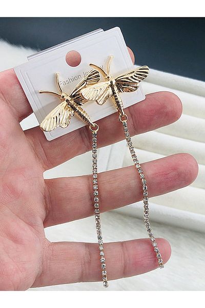DS DİAMONDSHOP Earrings Zircon Stone Butterfly Hanging Model New Season Bykp- 202505846