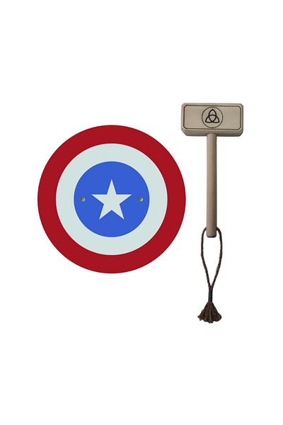 Ahtek Wooden Toy Gun Set 3 Sachets: Captain America Shield + Hammer + Rubber Shooting Gun