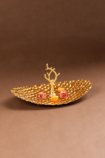 Porsima Gold Metal Mini Presentation Bowl - Catering Turkish Delight Bowl Cookie Bowl - Gold Oval Metal Presentation Bowl