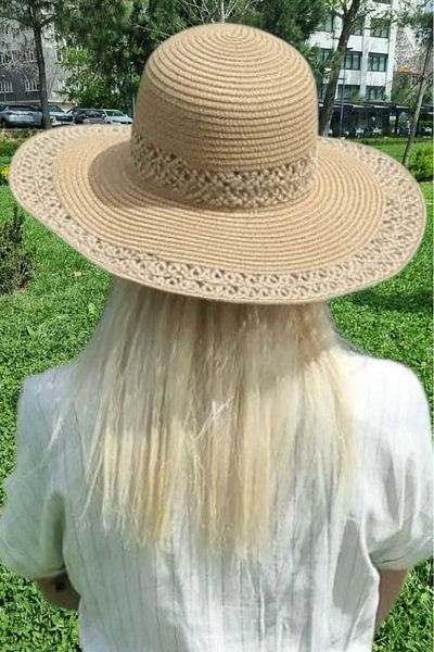 Mood Agenda Women's Knitted Patterned Straw Summer Beach Hat and Shoulder Bag Set of 2