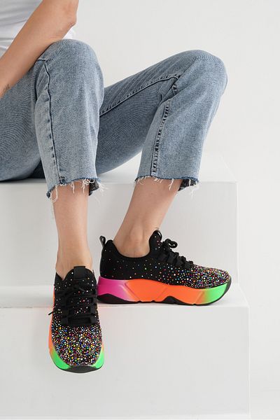 Beyond Women's Black Multi Stone Detailed Sports Sneaker 4,5cm Byndrsl400