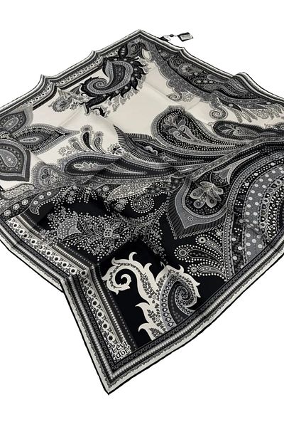 Levidor Twill Σ silk Eşarp LD521 Etnik Desen Μαύρο - Κρέμα