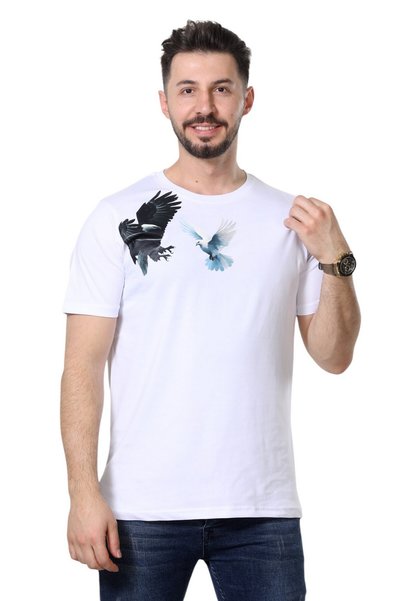 MODA Eagle & Dove Printed White Men's T-Shirt