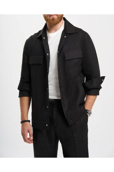 TerziAdemAltun Italian Style Slim Fit Linen Blend Jacket Black T13619