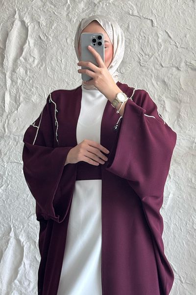 InStyle Ivy Pattern Stone Dress Abaya Plum