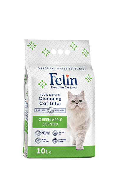 FELİN Yeşil Elma Kokulu Topaklanan Ince Taneli Kedi Kumu 10l