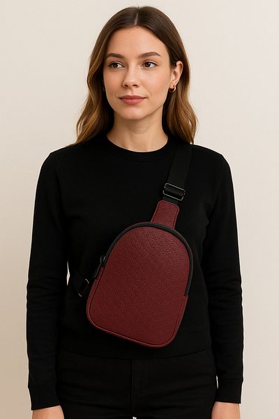gio&mi Alessi Women's Knitted Model Claret Red Cross Adjustable Two Compartment Chest Bag