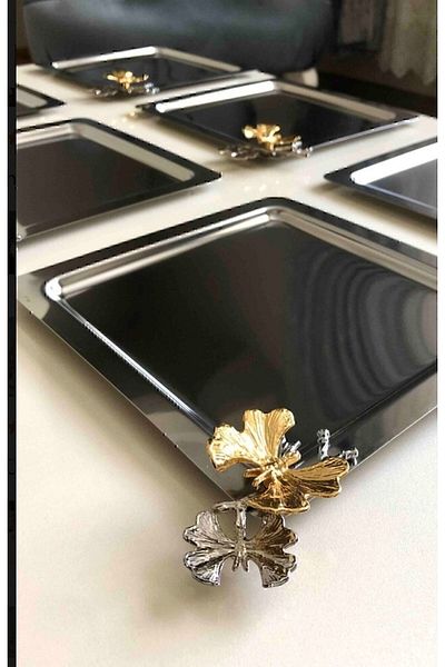 JASPER Stainless Steel 6-Piece Square Model Coffee Tray Luxury Presentation with Butterfly Accessories