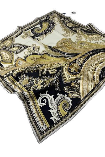 Levidor Μεταξωτό μαντήλι Twill LD521 Ethnic Pattern Μαύρο - Φόρμα λεμονιού
