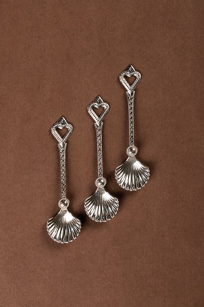 Porsima 4320 Set of 3 Silver Metal Seashell Sugar Spoon