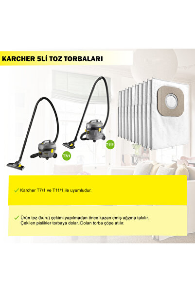 Karcher T 7/1 Ve T 11/1 Uyumlu 5'li Toz Torbası