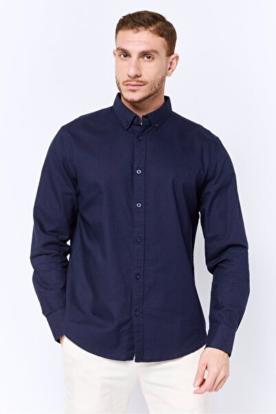 Algspar Men Regular Fit Plain Long Sleeves Casual Shirt, Navy