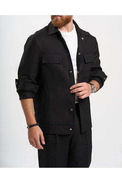 TerziAdemAltun Jachetă slim fit în stil italian, amestecată de in, neagră T13619
