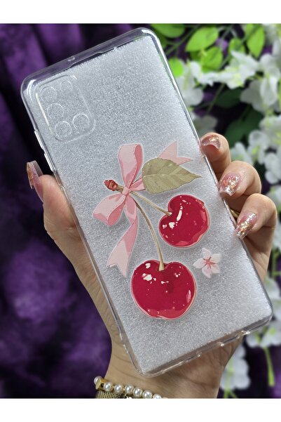 Magic Ring Samsung Galaxy A31 Uyumlu Kiraz ve Kurdele Desenli Şeffaf Telefon ...