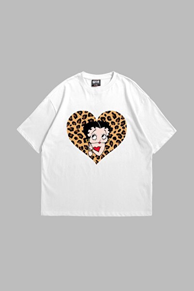 Bak Moda Betty Boop Štampano Oversize kroj Unisex bela majica