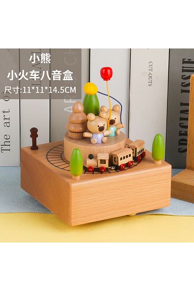 Choice Bear balloon Carousel Music Box Wooden Christmas Ornament Rotary Train Musical Box Home Decoration A