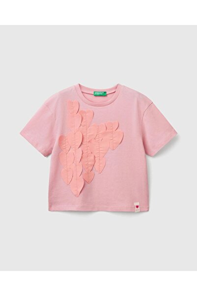 United Colors of Benetton Tricou oversize ușor pentru fetiță, cu aplicații di...