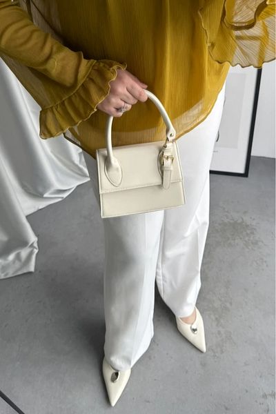 LEONAS Geantă de mână și de umăr pentru femei cu acoperire cu centură laterală Janice Cream