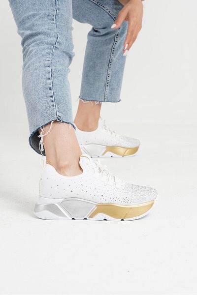 Beyond Women's White Multi Stone Detailed Sports Sneaker 4,5cm Byndrsl400
