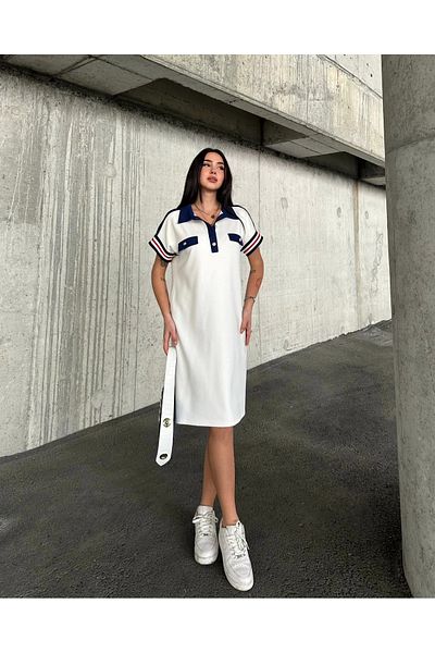 Elegant Modal Fabric Sleeve Stripe Garnished Dress
