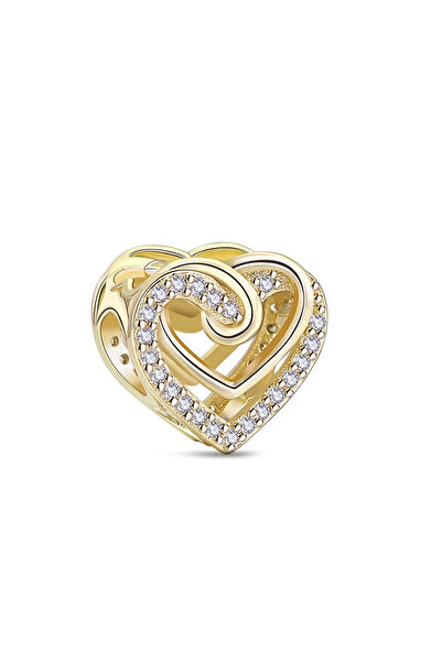 Fubena Altın Iç Içe Kalp Gümüş Charm