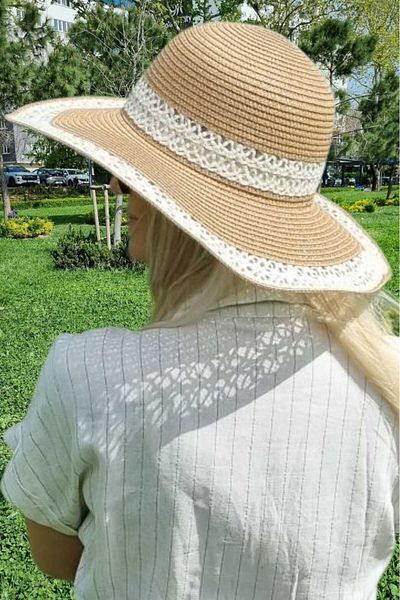 Uniquetrenders Дамска плетена лятна плажна шапка от слама с шарки