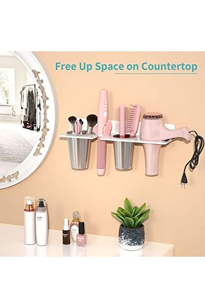 Generic Hair Tool Organizer Wall Mount, White Acrylic Hot Tool Holder For Blow Dryer, Flat Iron, Brush