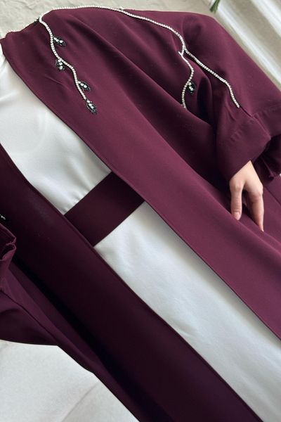 InStyle Ivy Pattern Stone Dress Abaya Plum