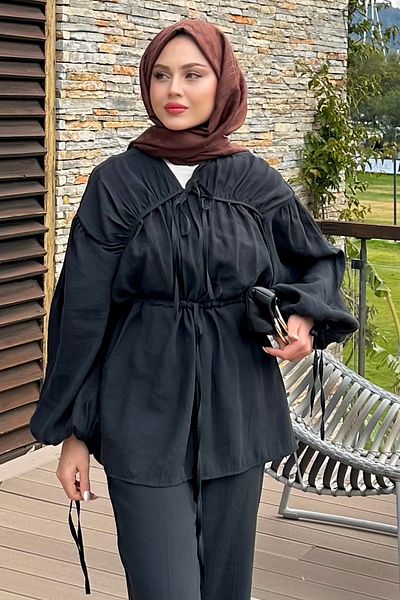 Salih Çelebi Σετ Hijab Gathered 41275 - ΜΑΥΡΟ