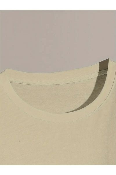 MODARİCH Angel Wings T-Shirt - Beige Printed Oversize Crew Neck Short Sleeve Loose