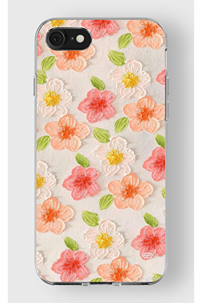 moonset Iphone 7 / 8 / SE Uyumlu Çiçek Tasarımlı Baskılı Şeffaf Telefon Kılıfı