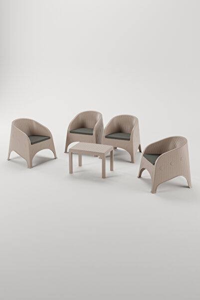 Çavdar Group Olivia 4 Kişilik Minderli Raddan Oturma Grubu 40x60 Sehpalı Balk...