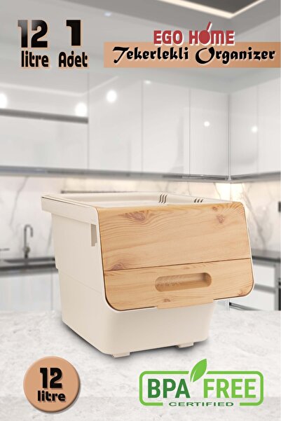 ego home Bambu Renk Tekerlekli Patateslik Soğanlık Oyuncak Kutusu Patates Ve Soğan Sepeti Mote 12 Lt(1 ADET)