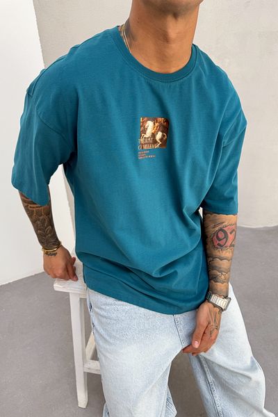 MADZEYMODA Ανδρικό μπλουζάκι Oversize Fit 100% βαμβακερό με λαιμόκοψη με στάμπα λαδιού Mz3021