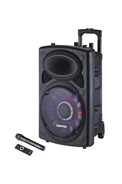 Geepas Portable & Rechargeable Professional Speaker With Wireless Microphone, USB/Bluetooth/SD Card Slots/F