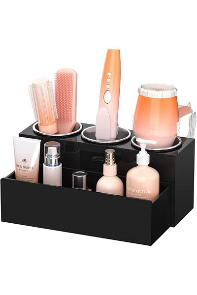 Generic Hair Tool Organizer, Black Acrylic Hair Dryer & Styling Holder For Bathroom Countertop
