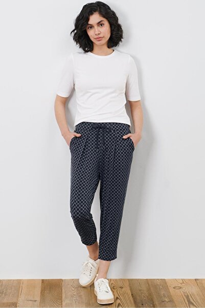 Tchibo Women Comfort Fit Allover Print Cropped Jersey Trousers, Navy