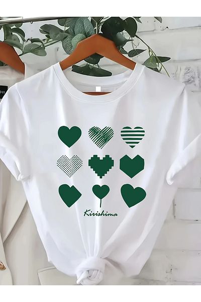 MODARİCH Krishima Pattern T-Shirt - White Printed Oversize Crew Neck Short Sleeve Loose