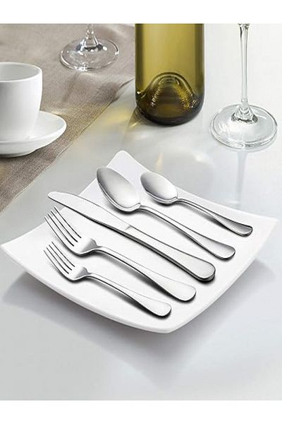 Lotus rose 24 pcs Silver tableware with stand, stainless steel , mirror polished,washed in the dishwasher