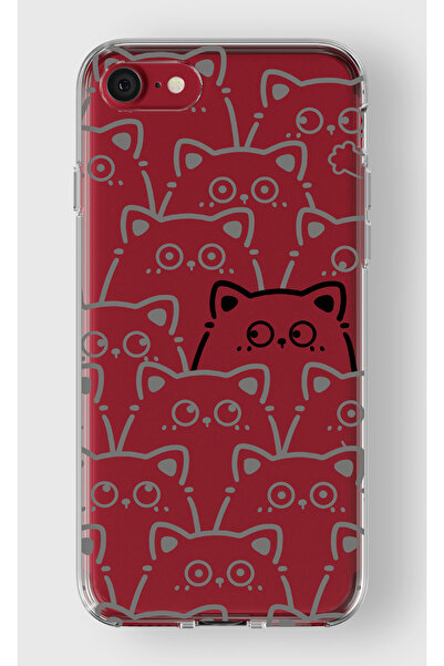 moonset Iphone 7 / 8 / SE Uyumlu Sevimli Kediler Tasarımlı Baskılı Şeffaf Tel...