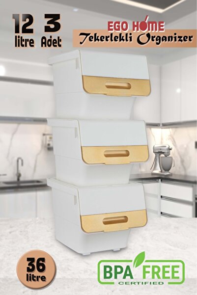 ego home 3lü Tekerlekli Patateslik Soğanlık Oyuncak Kutusu Sebzelik Patates S...