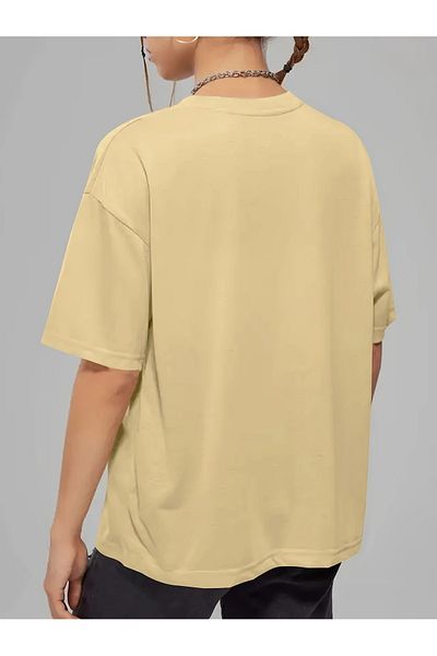 MODARİCH Tricou La Graphic - Bej Imprimat Oversize Crew Deck Maneca Scurta Largi
