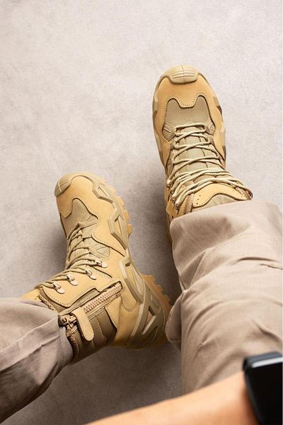 SINGLE SWORD Ss602 S4 Seasons με φερμουάρ/κορδόνια Tactical/outdoor Unisex Χειμερινές μακριές μπεζ μπότες ερήμου