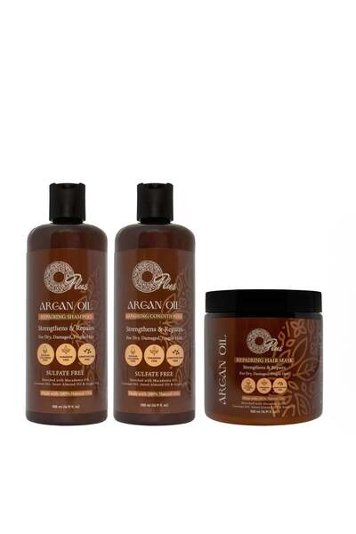 Oplus مجموعة زيت الأرغان الثلاثية لتجديد الشعر: شامبو، بلسم، وزيت استحمام (3 × 500 مل)