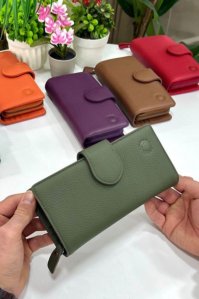 CüzCan Bayern Khaki Green Γνήσιο Δέρμα Εξαιρετικά Χρήσιμο Γυναικείο Πορτοφόλι
