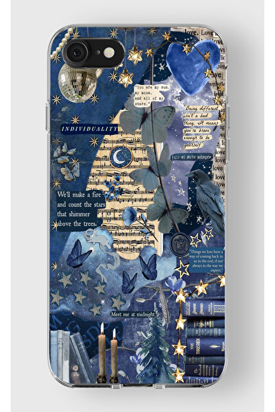 moonset Iphone 7 / 8 / SE Uyumlu Kolaj Tasarımlı Baskılı Şeffaf Telefon Kılıfı