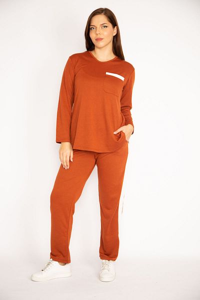 Şans Set de pantaloni cu bluză cu decolteu în V, de mărime mare, pentru femei 65n34658