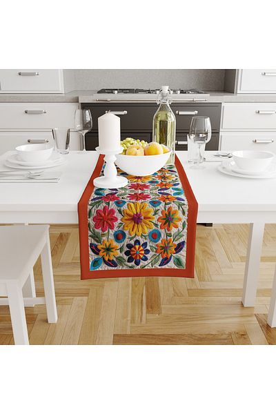 Filamente Digital Printed Runner - Floral Pattern - Embroidery Look - 140X40 cm